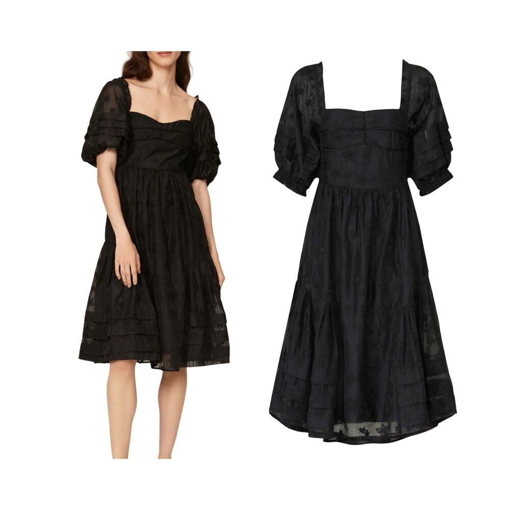 Hofmann Copenhagen Mini Dress Isabella Black Puff Short Sleeve Tiered